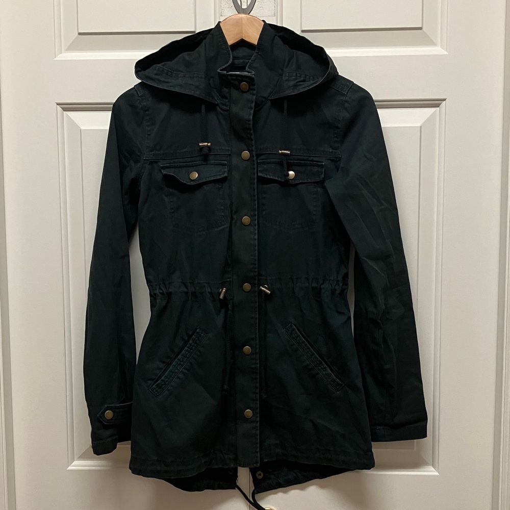 Kismet hooded cargo jacket navy blue cotton size XS
